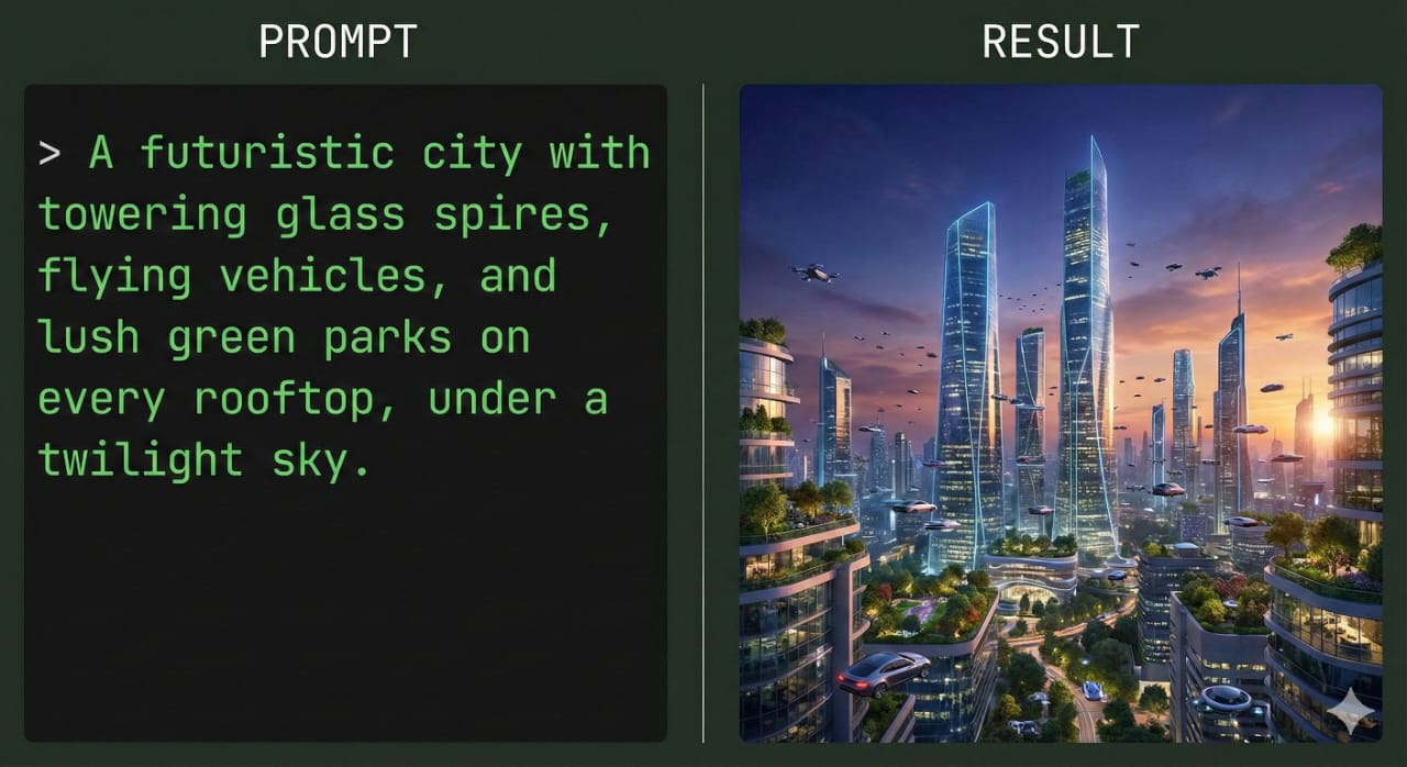 Generative AI creating images and text from prompts